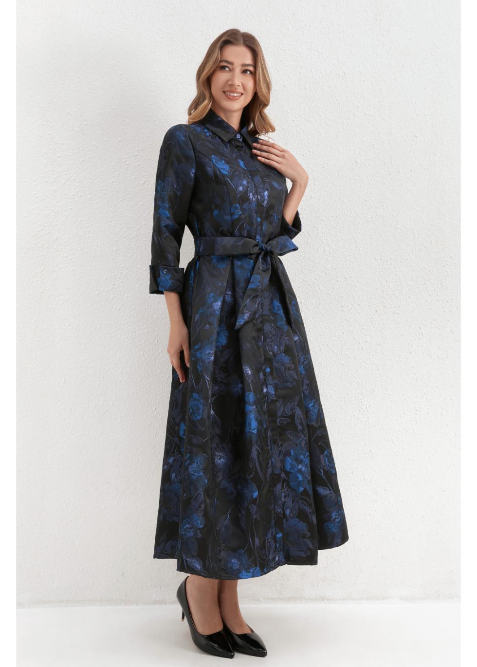 Sapphire Noir Shirt Dress - MissFinchNYC