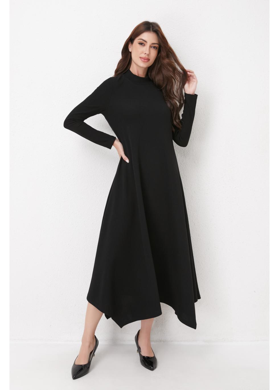 Black Knit Flowy Midi Dress