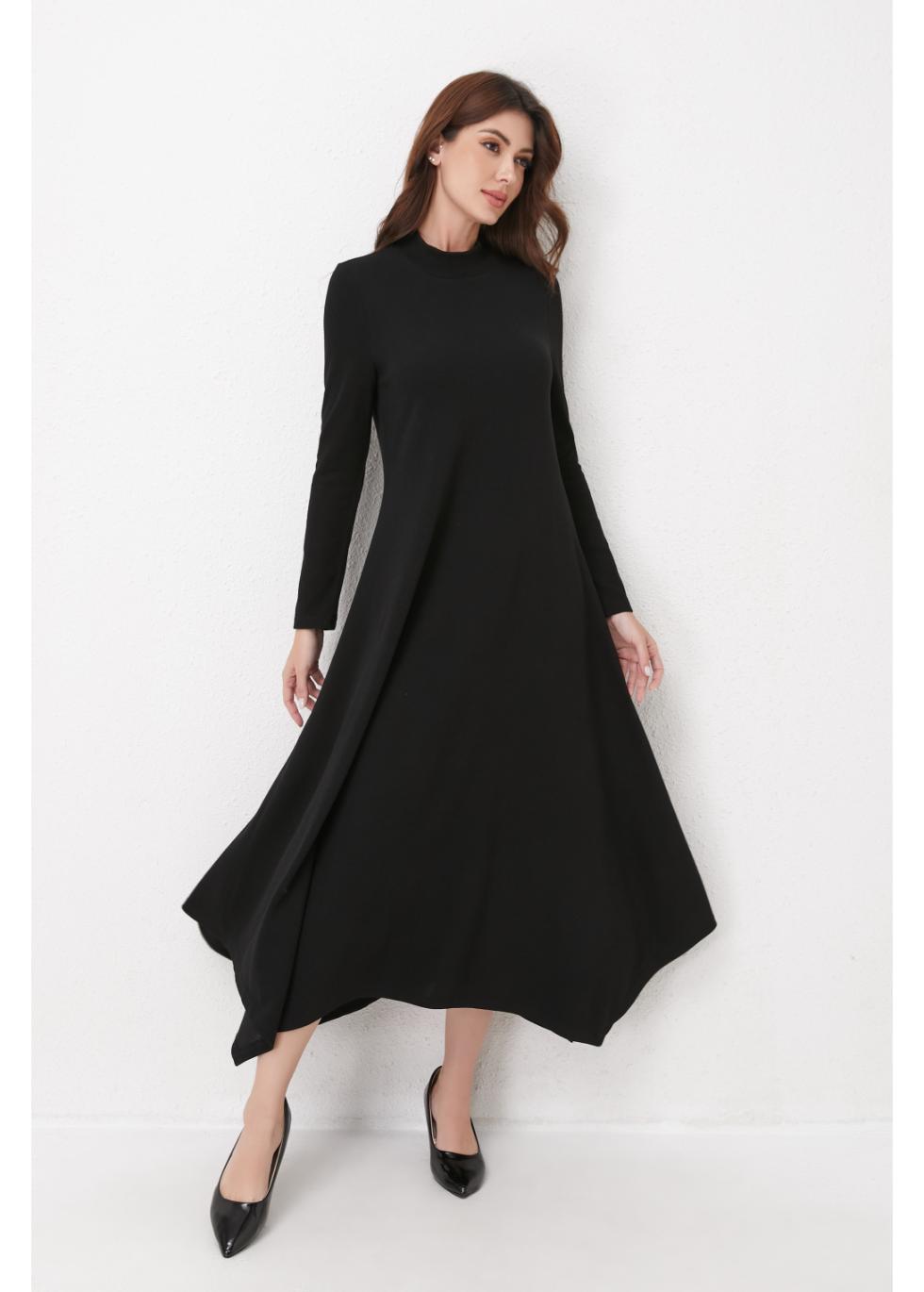 Black Knit Flowy Midi Dress