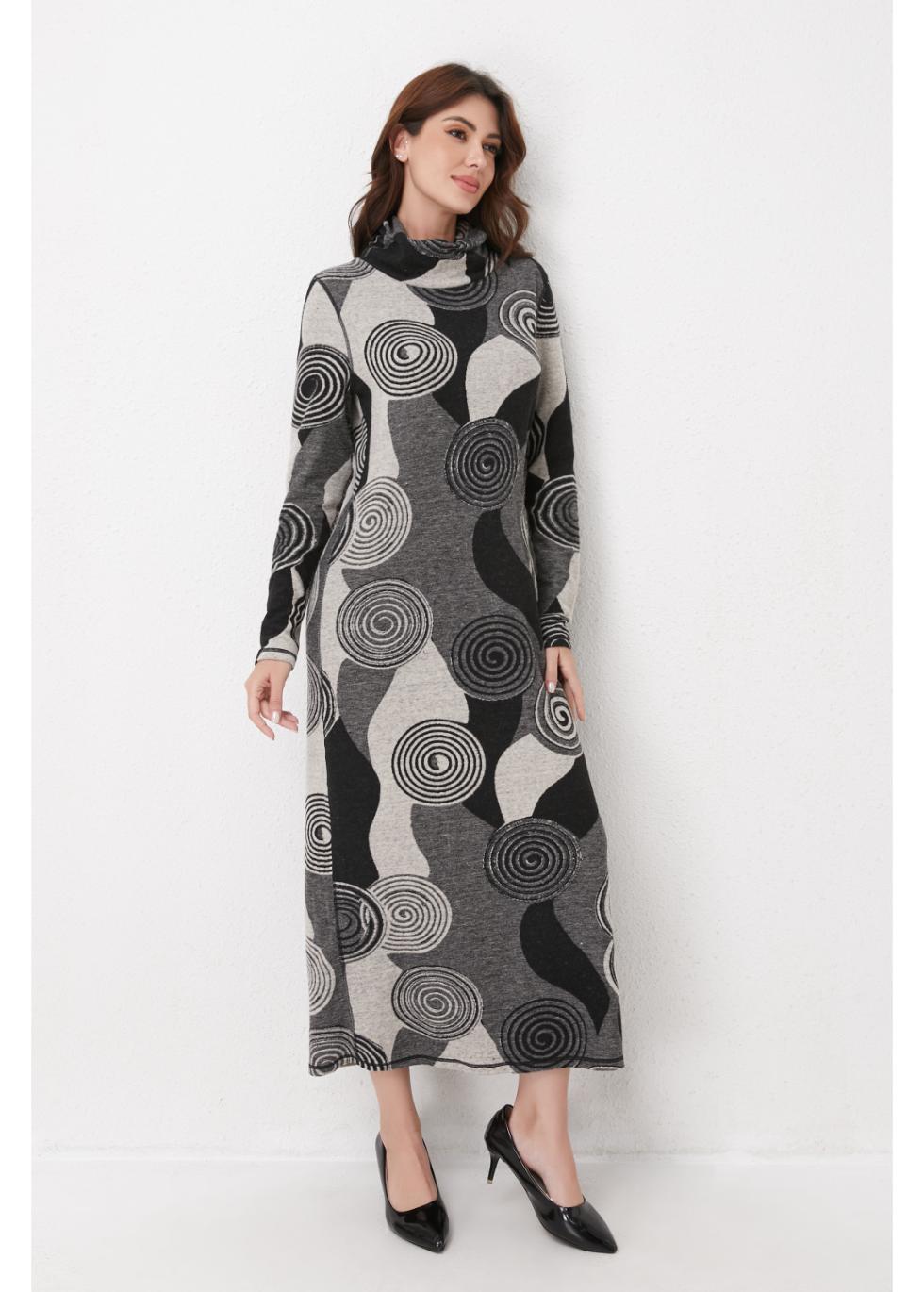 Monochrome Spiral Knit Midi Dress