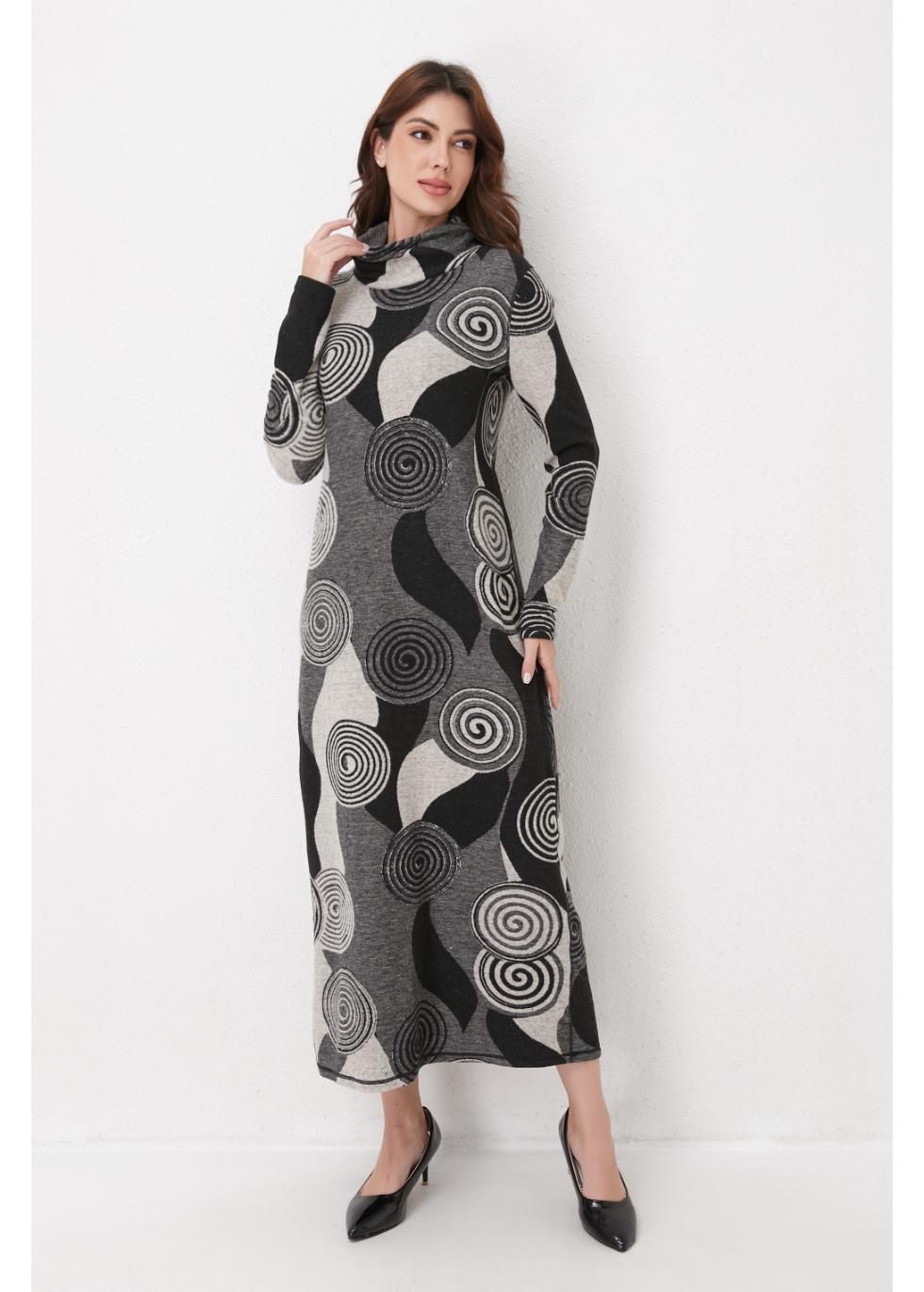 Monochrome Spiral Knit Midi Dress