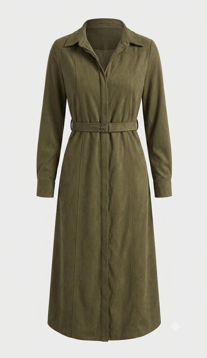 Olive Green Poly Corduroy Belted Shirt Dress – Miss Finch NYC S