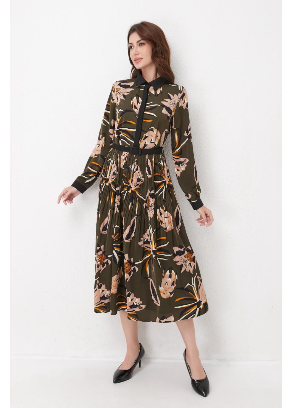 Botanical Pleated Midi Dress