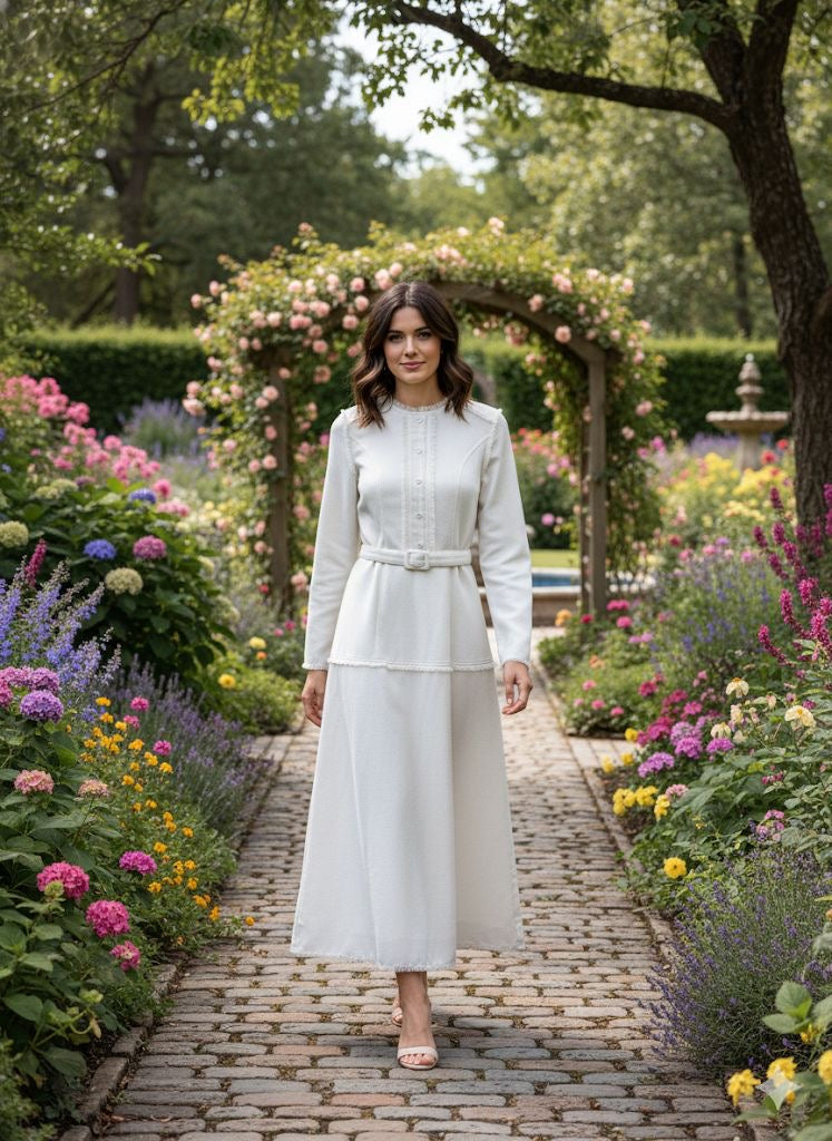 Ivory Grace Belted Midi Dress - MissFinchNYC