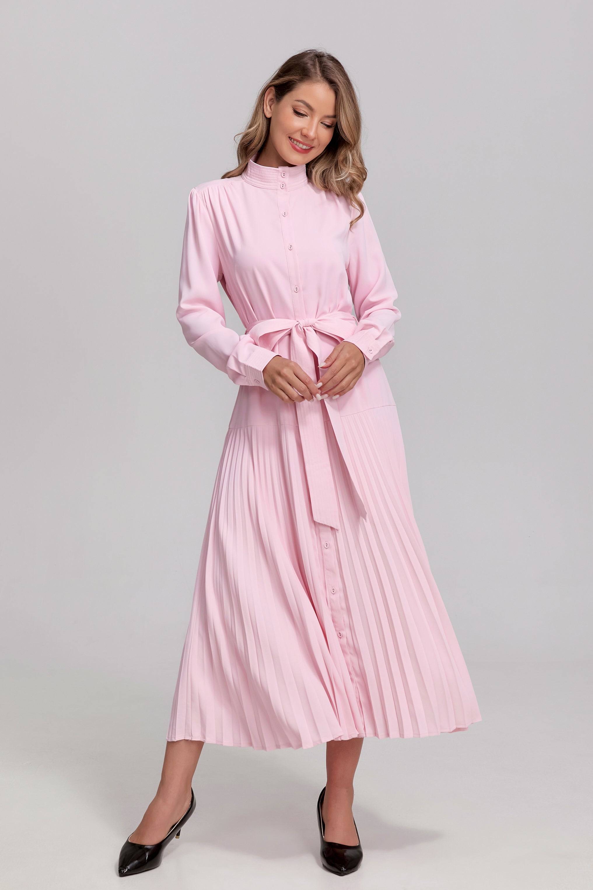 Blush Pleated Grace Midi Dress - MissFinchNYC