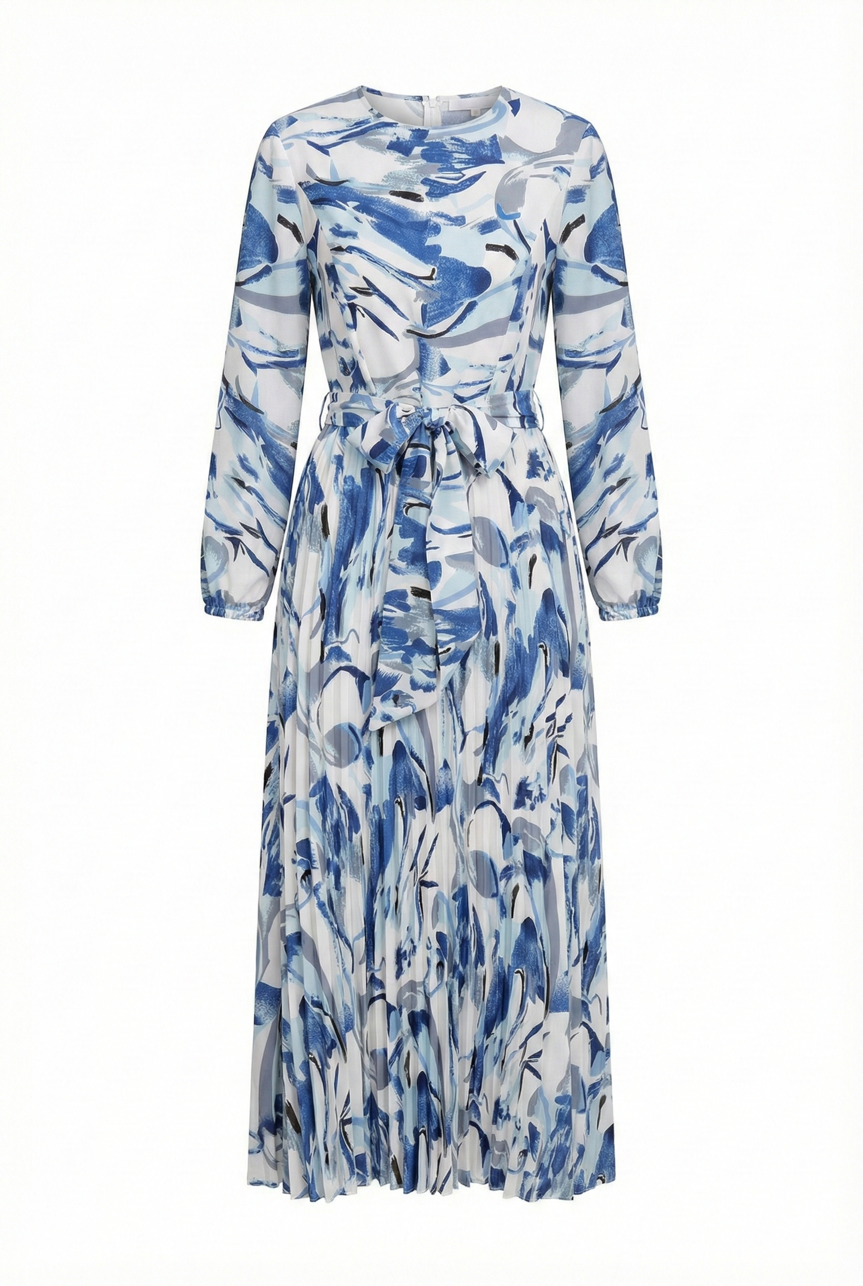 Porcelain Wave Pleated Midi Dress