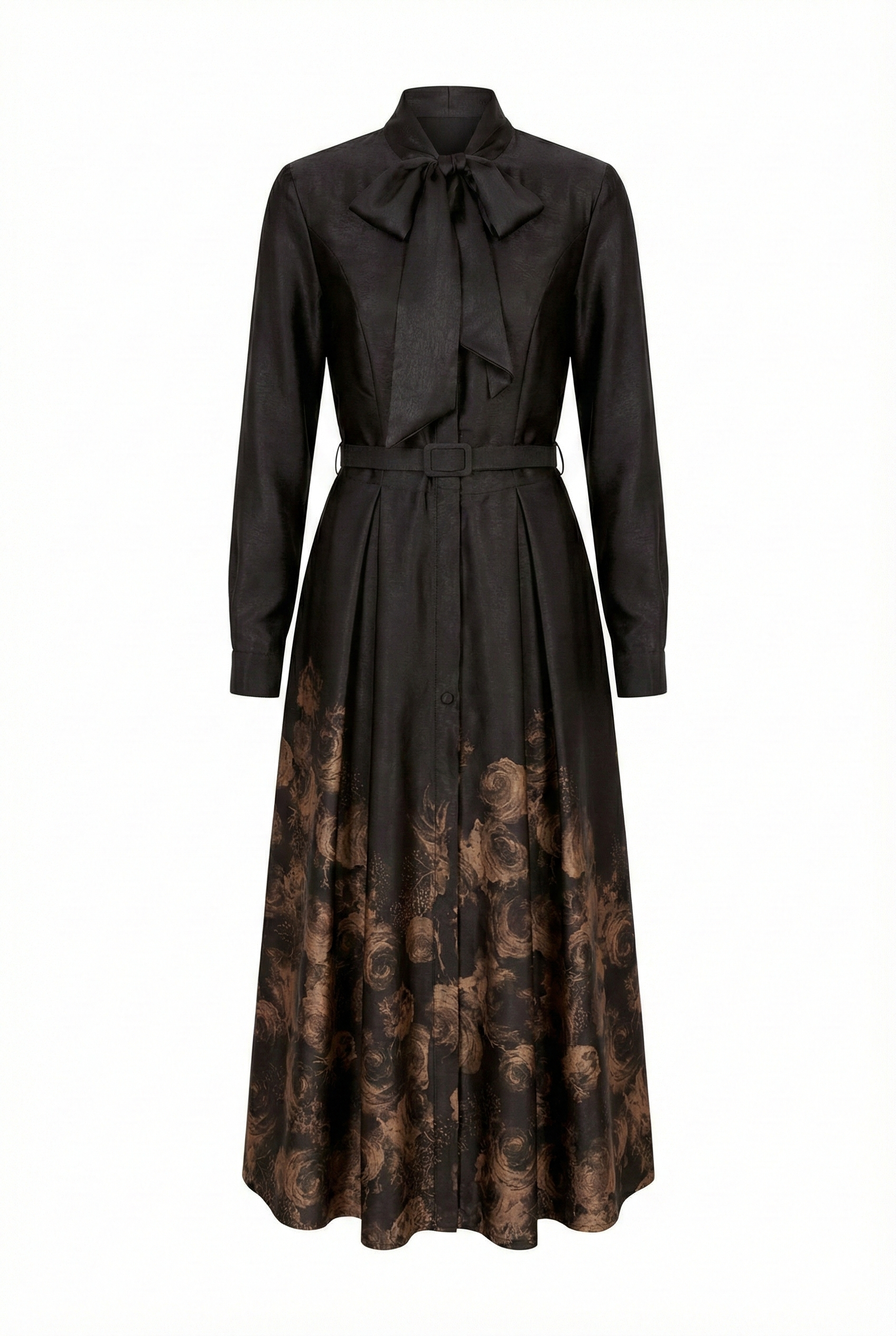 Noir Rosewood Tie-Neck Midi Dress - MissFinchNYC