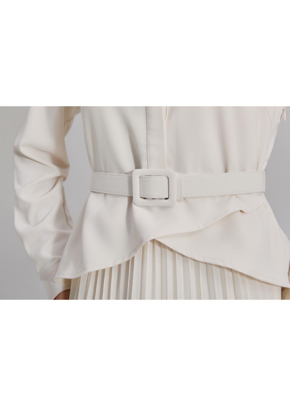 Ivory Paris Pleated Midi Dress - MissFinchNYC