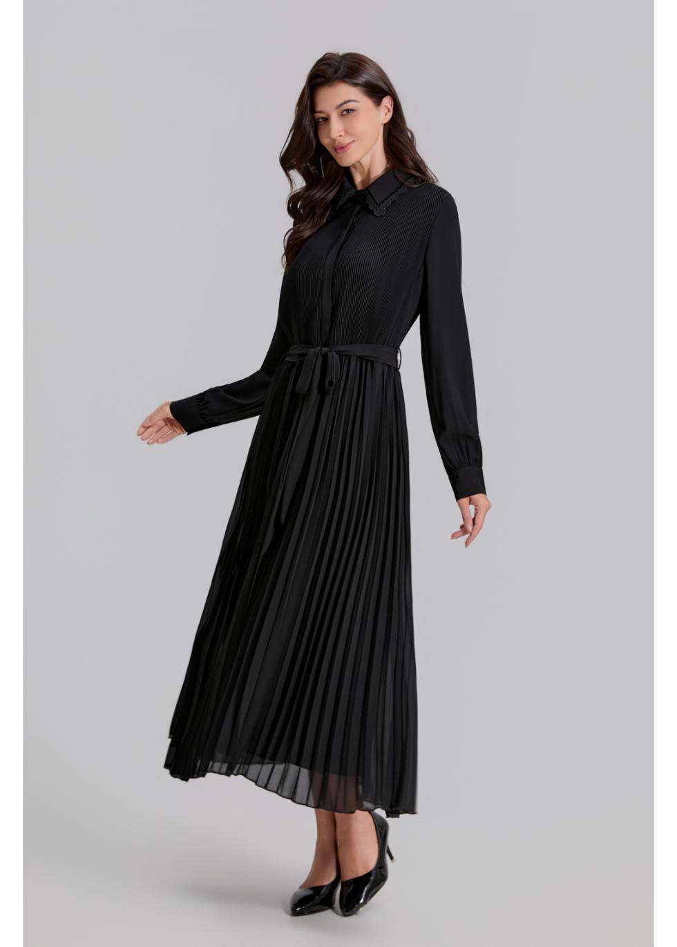 Midnight Elegance Pleated Midi Dress - MissFinchNYC