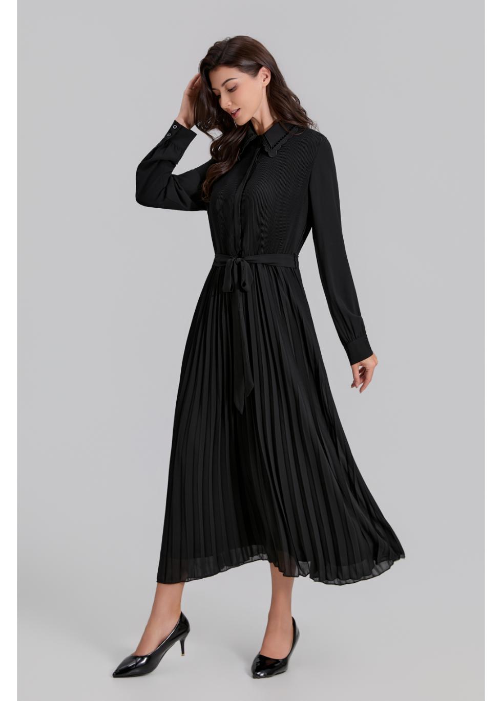 Midnight Elegance Pleated Midi Dress - MissFinchNYC