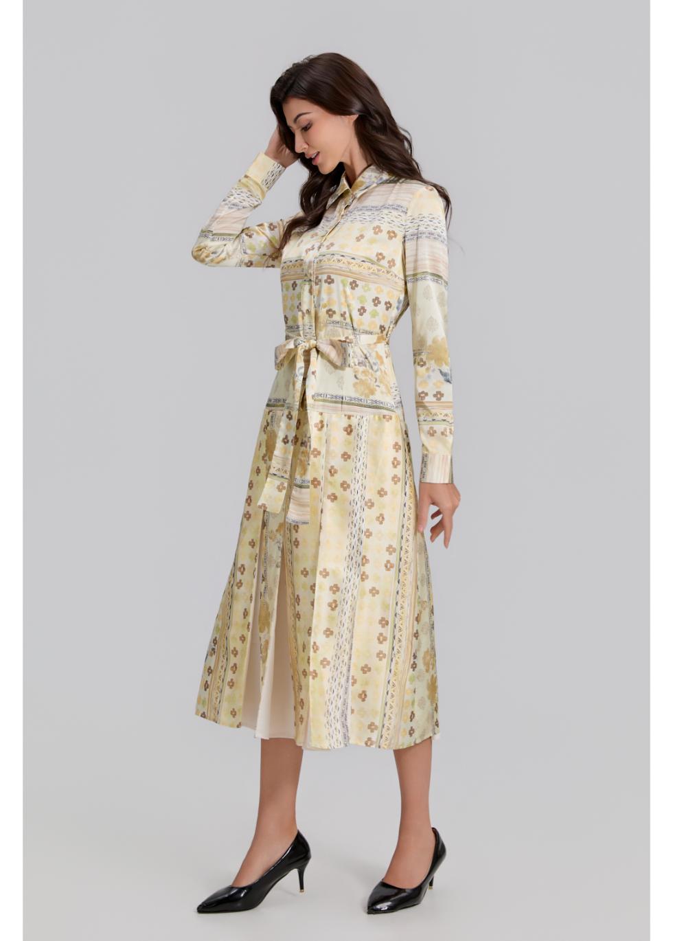 Golden Meadow Pleated Midi Dress - MissFinchNYC
