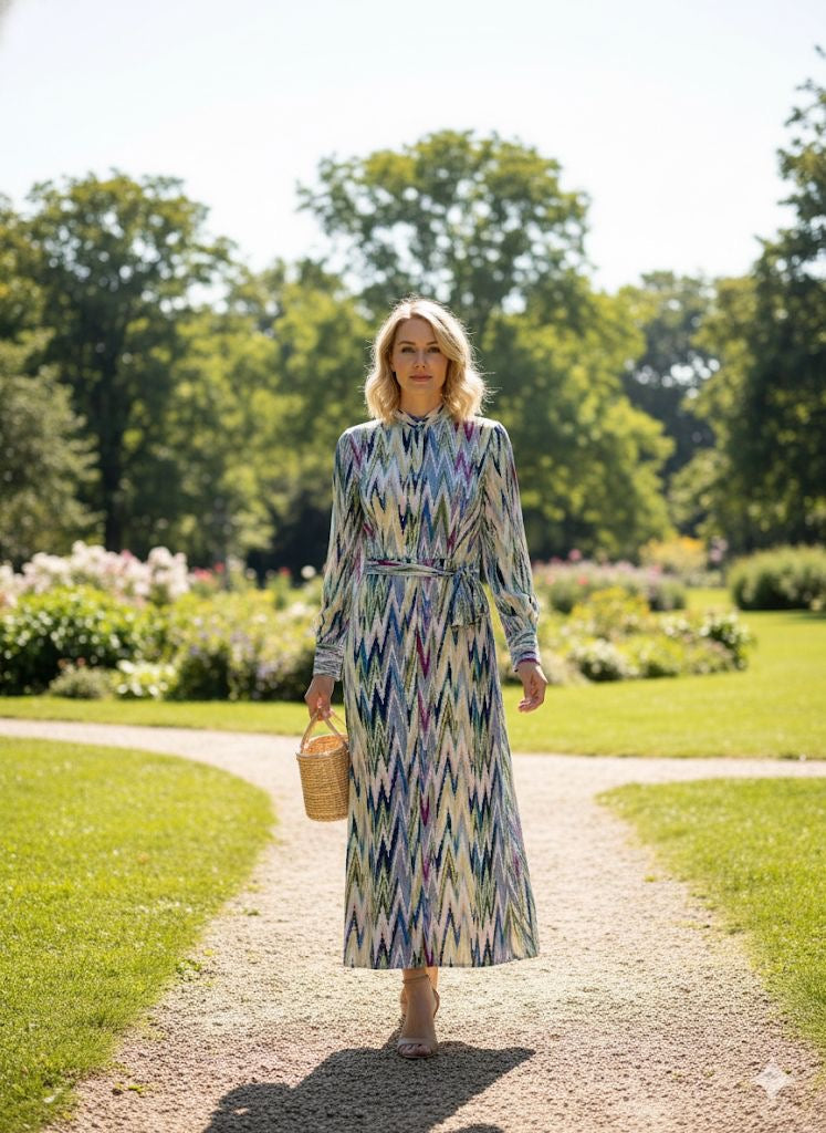 Radiant Mosaic Belted Midi Dress - MissFinchNYC