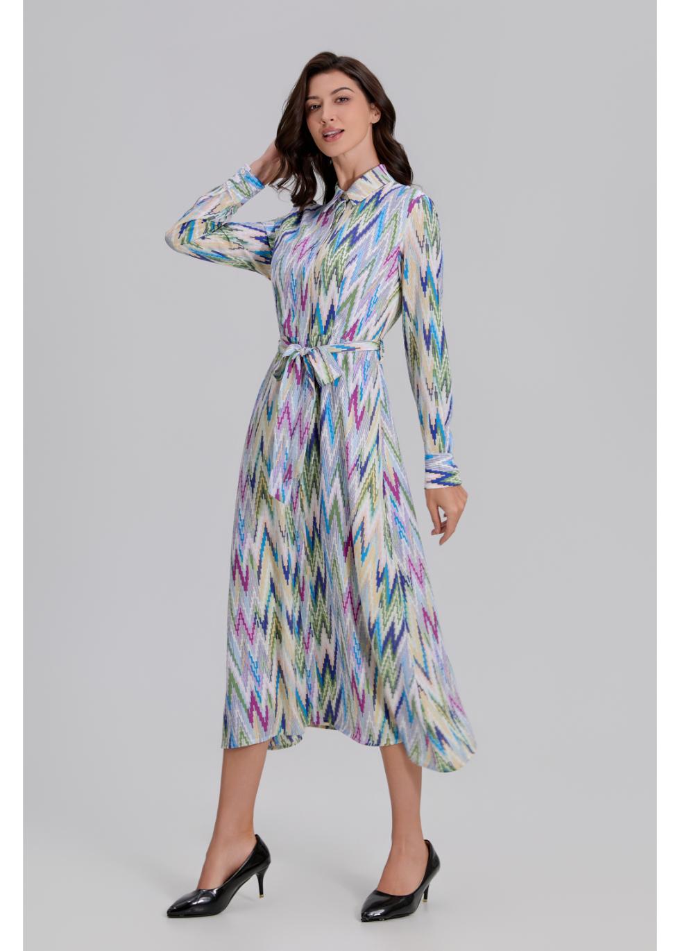 Radiant Mosaic Belted Midi Dress - MissFinchNYC