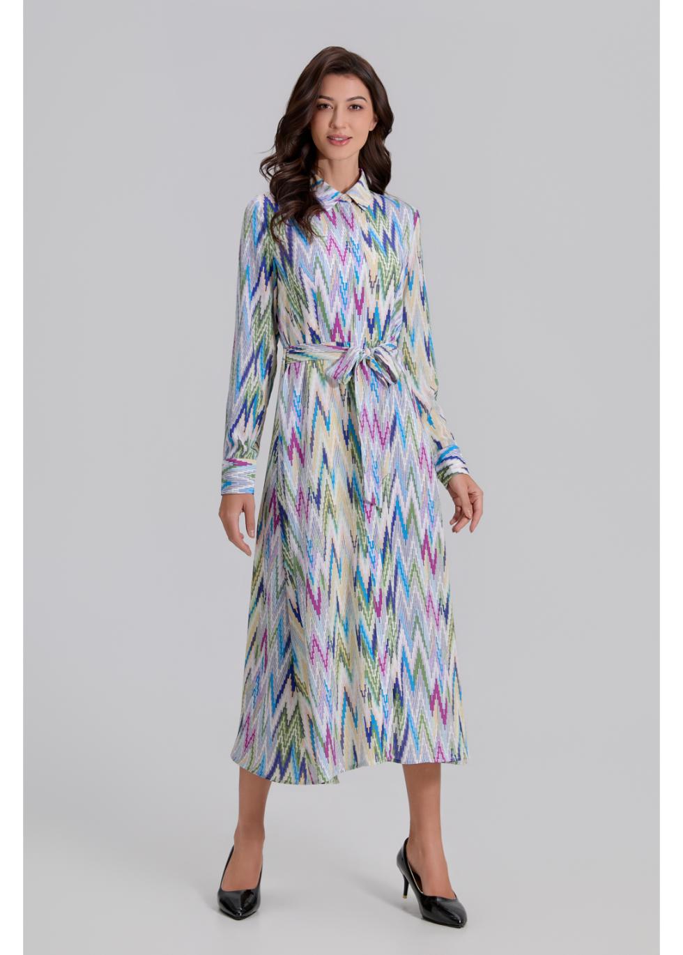 Radiant Mosaic Belted Midi Dress - MissFinchNYC