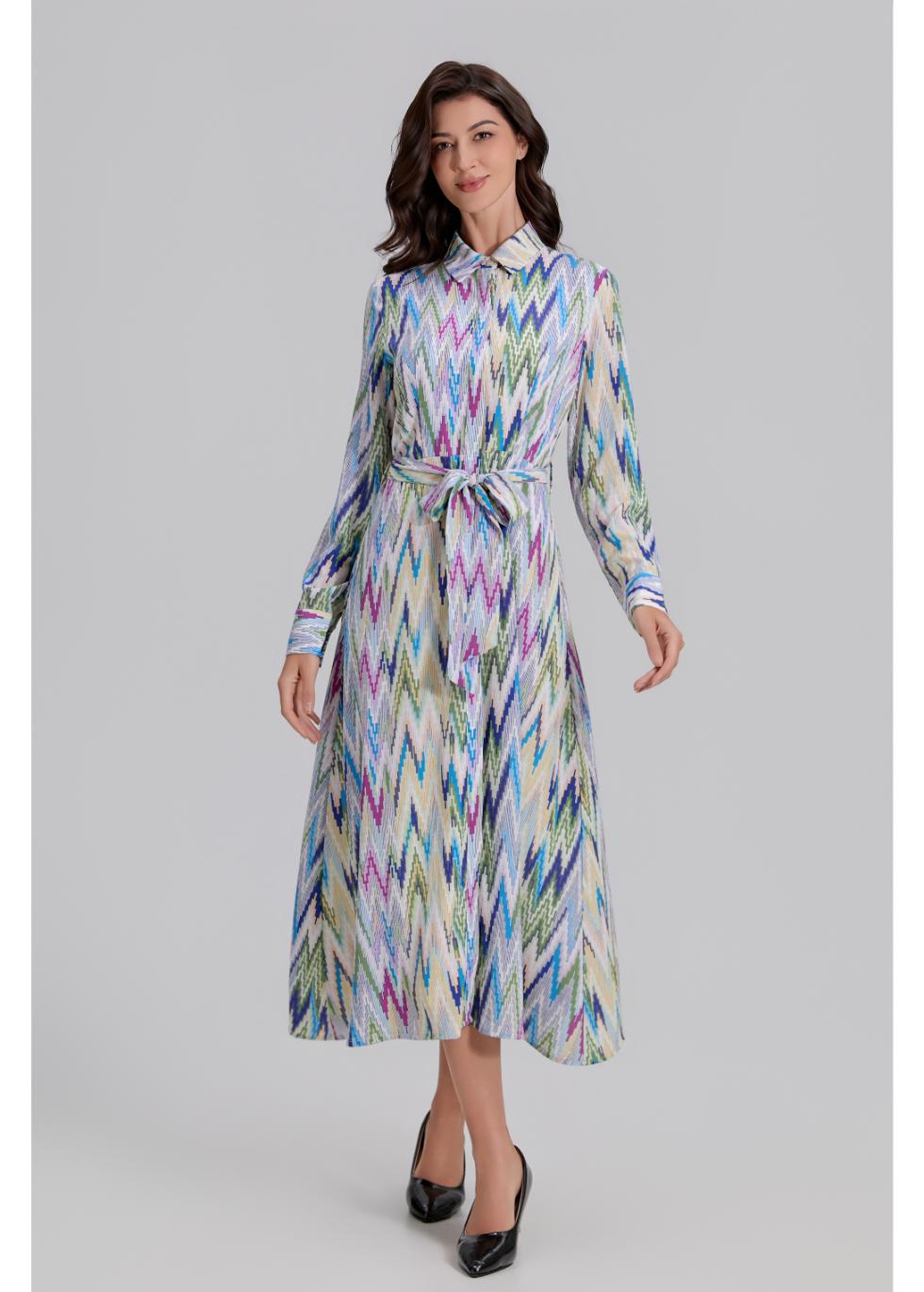 Radiant Mosaic Belted Midi Dress - MissFinchNYC