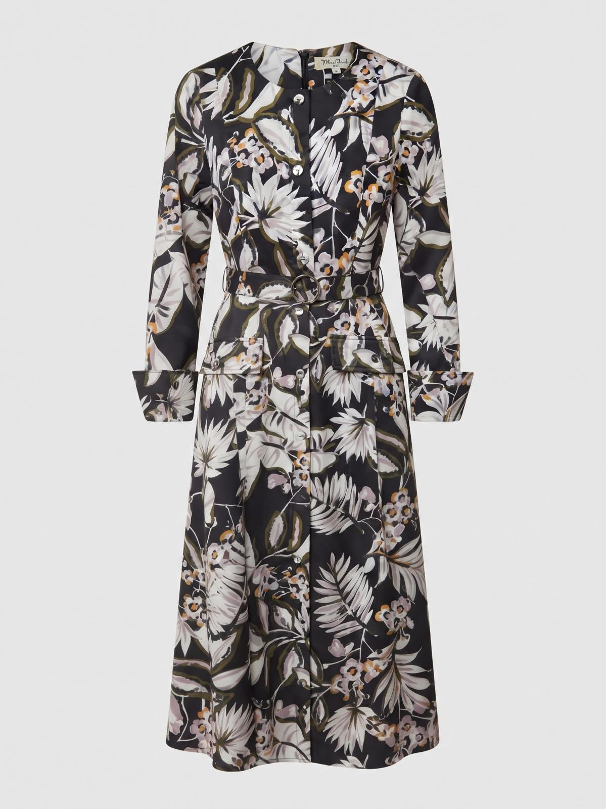 Miss Finch NYC Tropical Floral Print Midi Dress with Matching Belt