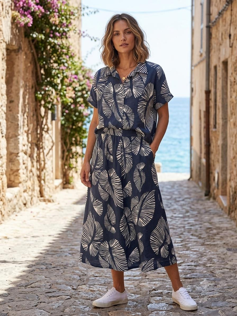 Italian Lino 2-Piece Palm Print Skirt Set