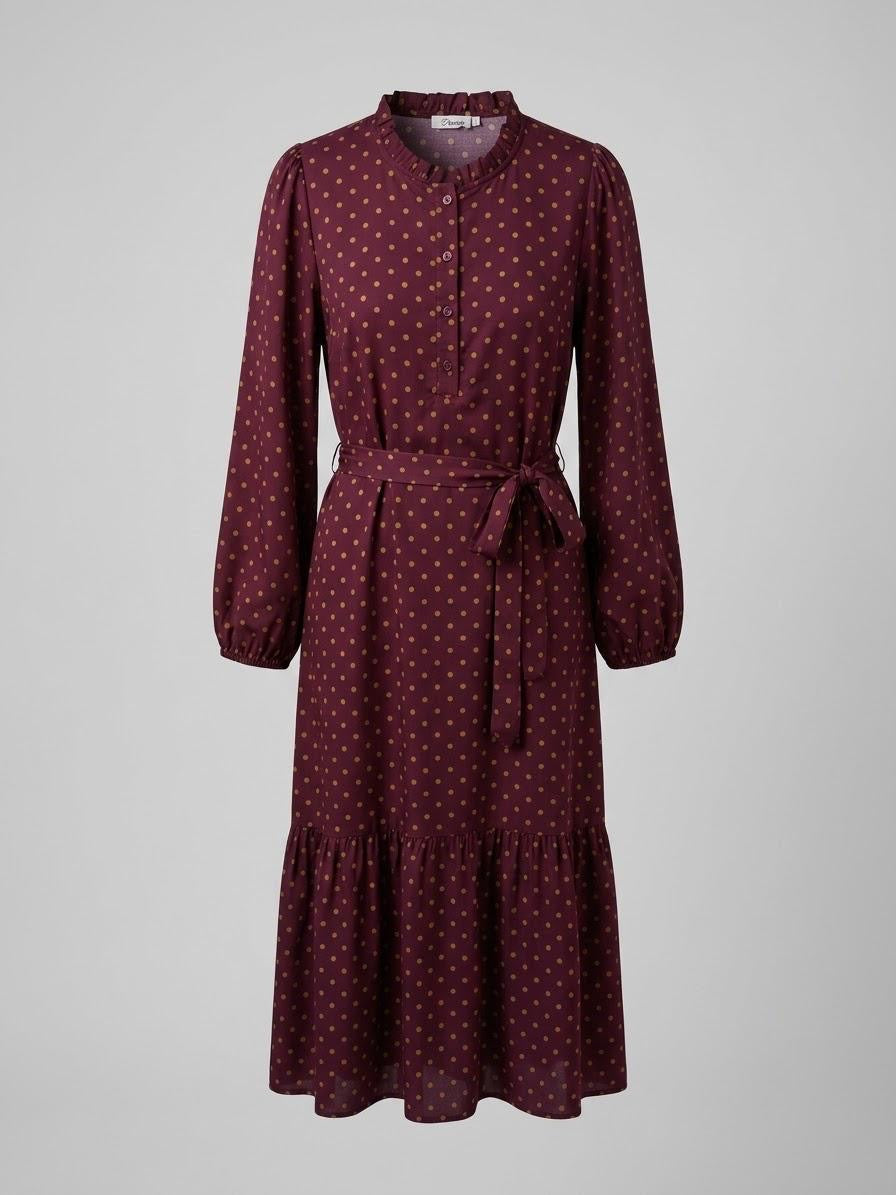 Made in Italy Burgundy Polka Dot Maxi Dress | 55"
