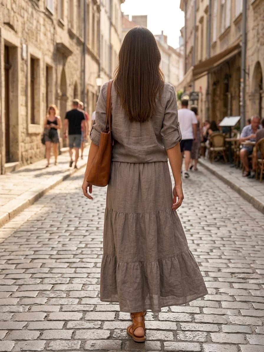 Two-Piece Linen Button-Down & Maxi Skirt Co-Ord ( Made in Italy)