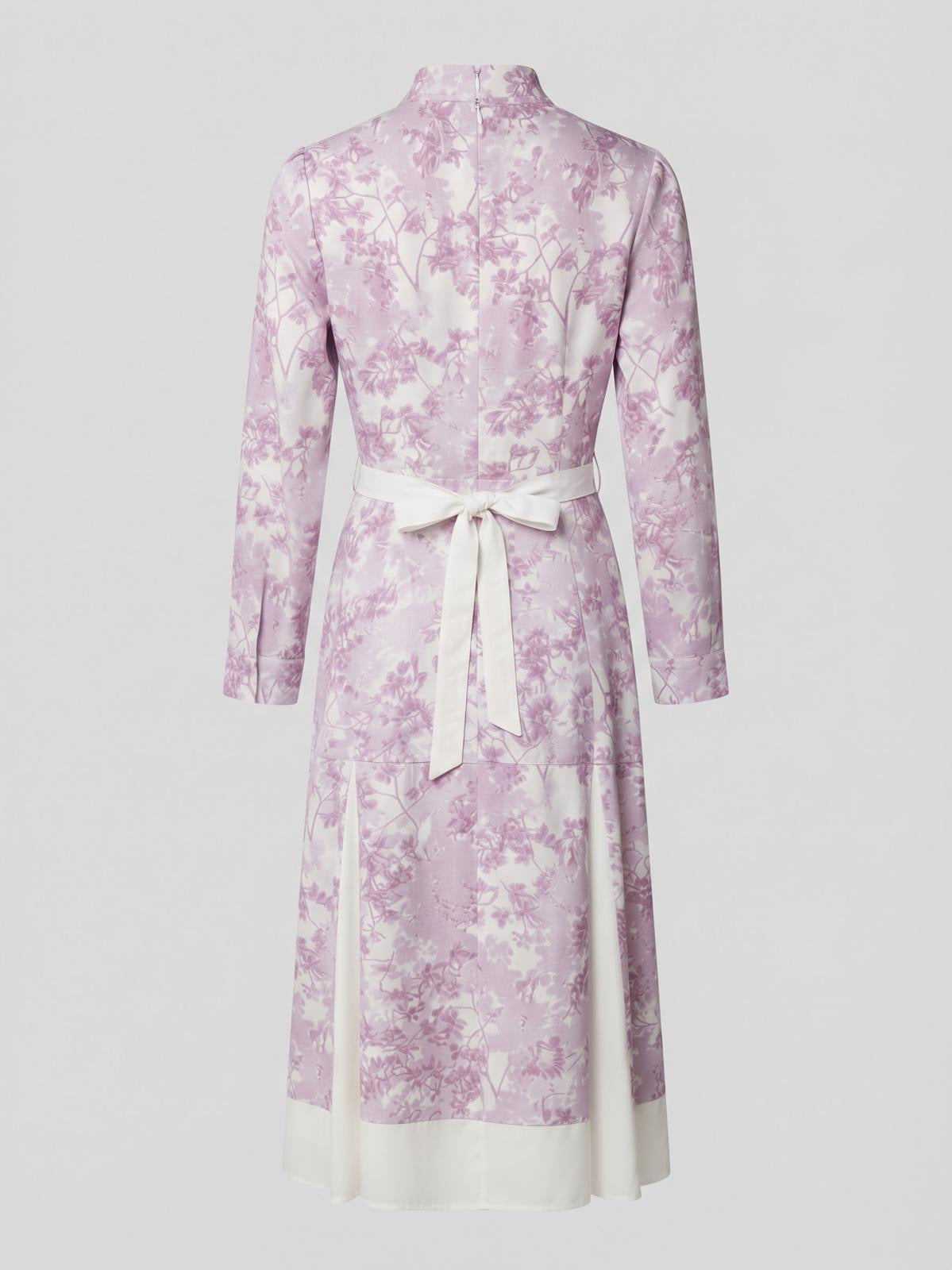 Miss Finch NYC Lavender Floral Print Midi Dress with Contrast Hem