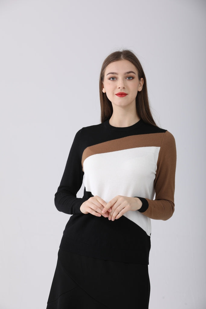 Brown and White Block Sweater