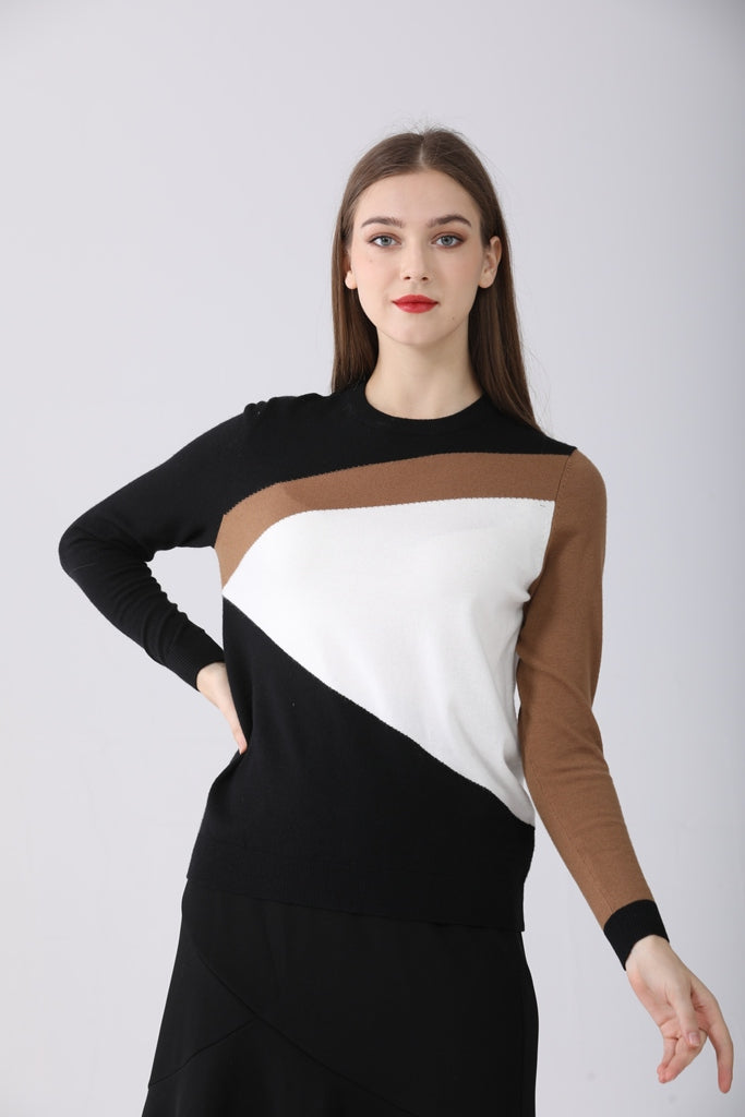 Brown and White Block Sweater