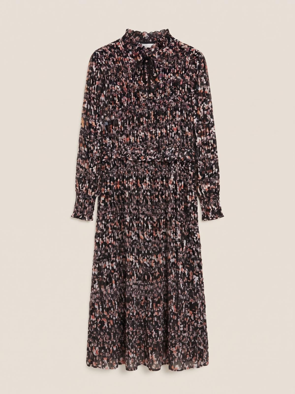 Miss Finch NYC Abstract Floral Micro-Pleated Midi Dress