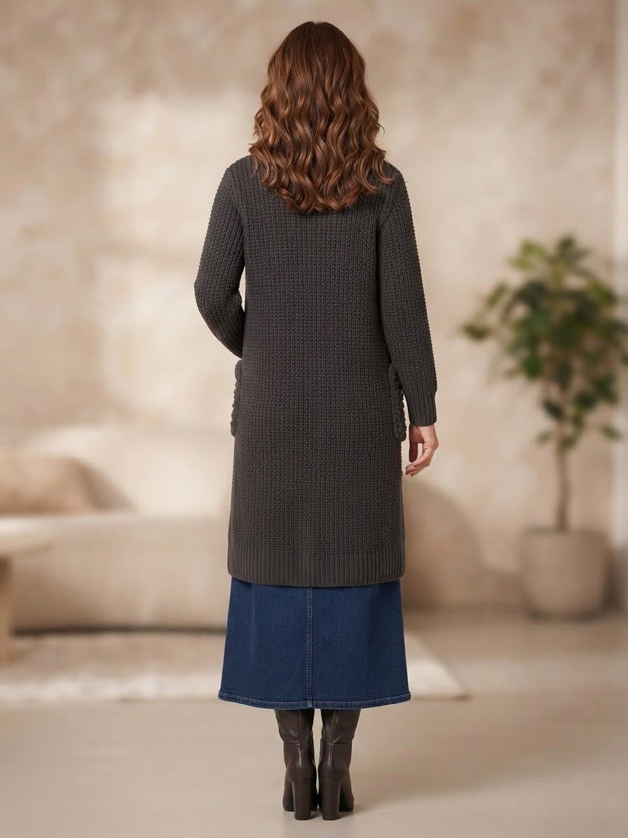 Made in Italy Long Wool Blend Cardigan | Charcoal Grey Open-Front Duster Sweater