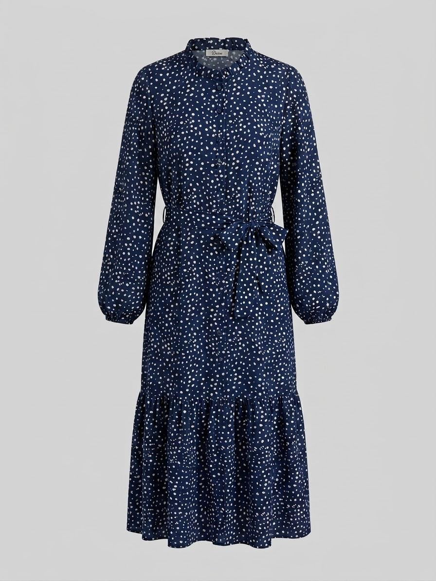 Made in Italy Dark Navy Polka Dot Maxi Dress | 55"