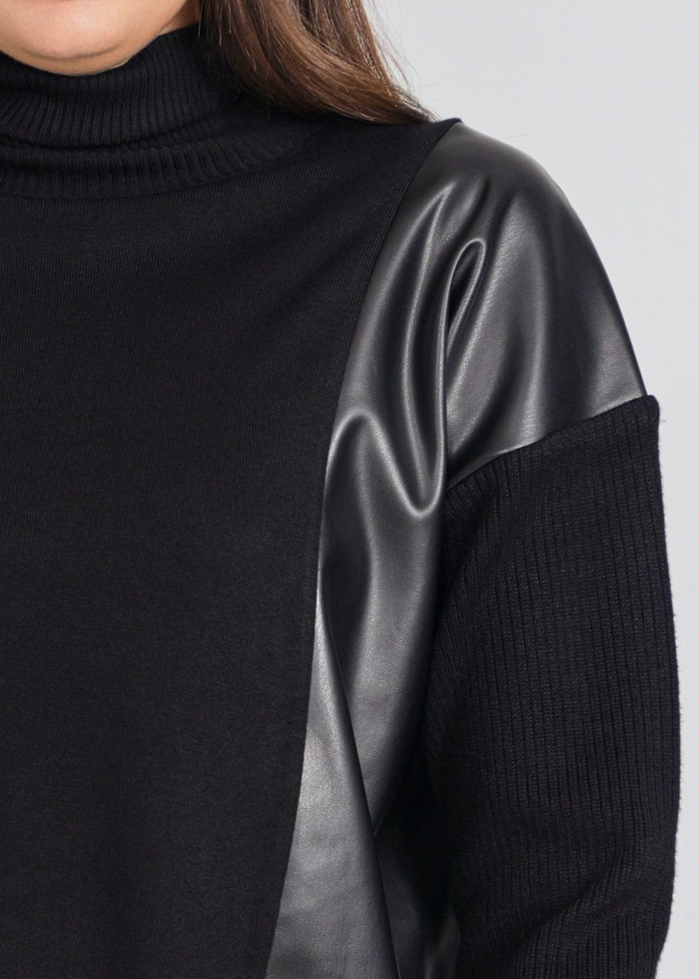 Black Sweater with Side Leather Flair