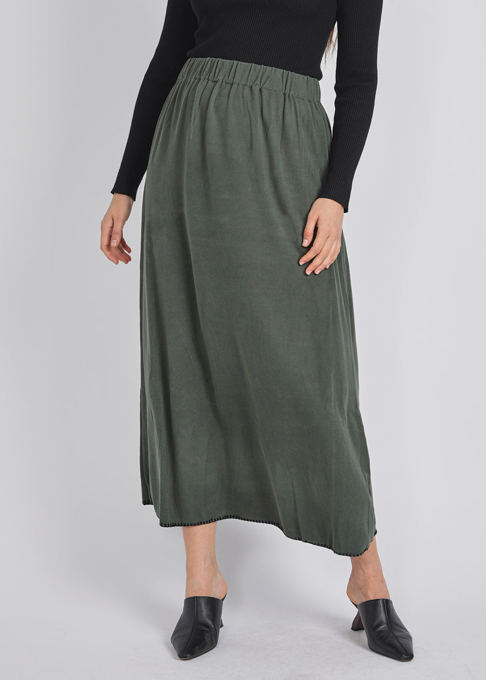 Classic Green Skirt with Black Stitch