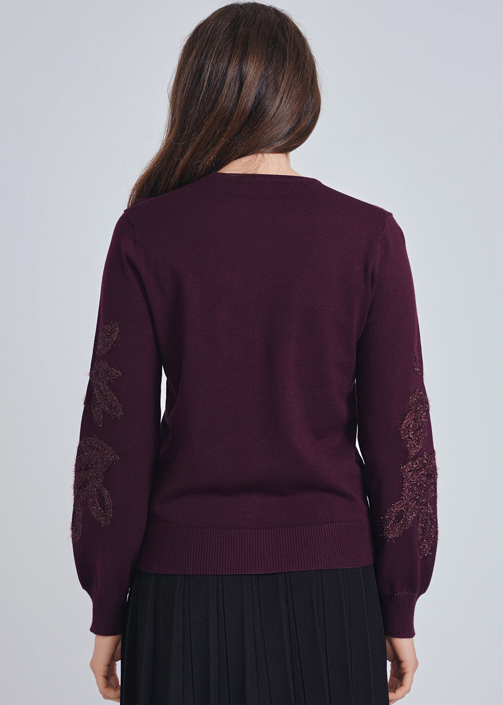 Burgundy Knit Sweater With Detailed Sleeve