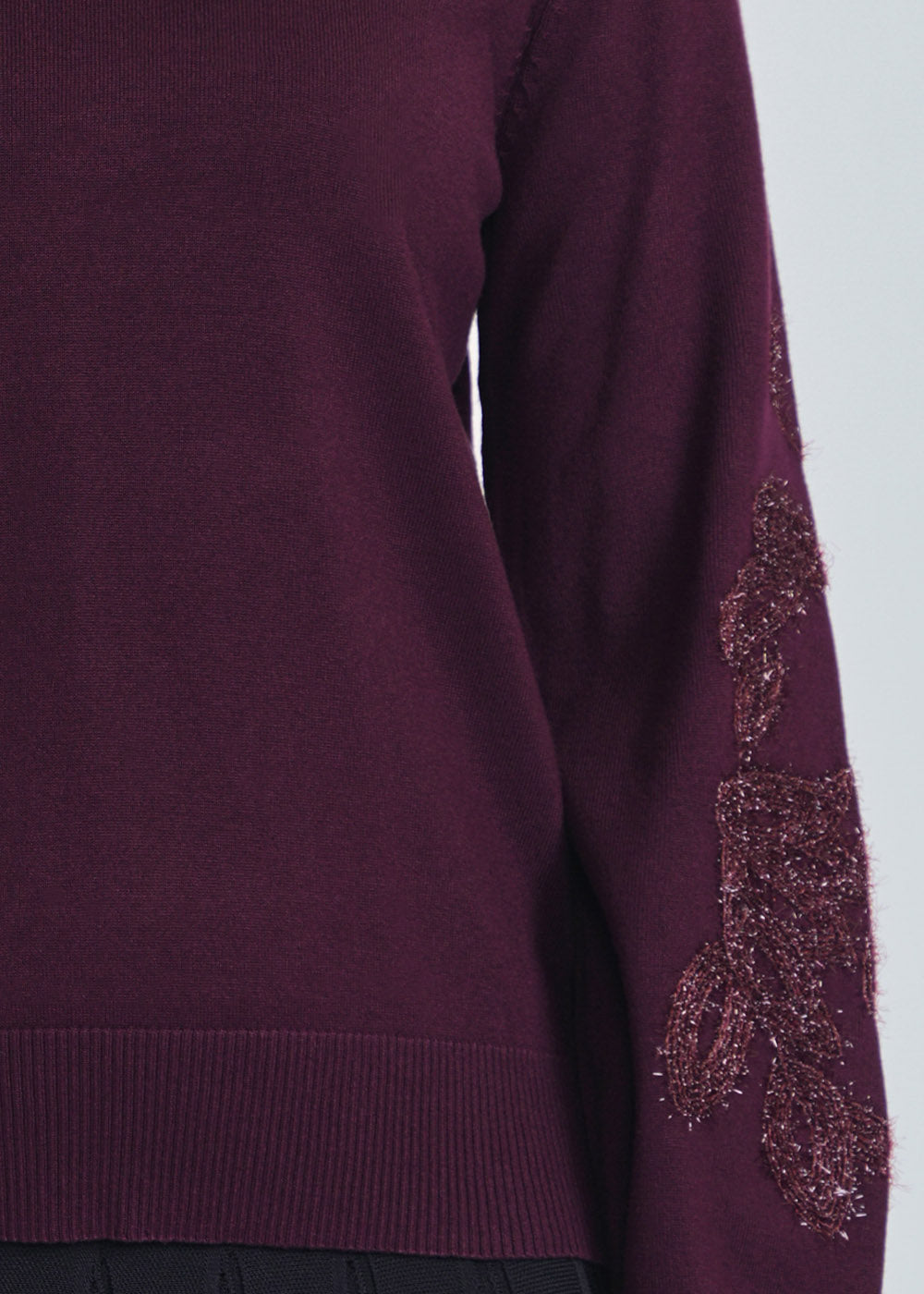 Burgundy Knit Sweater With Detailed Sleeve