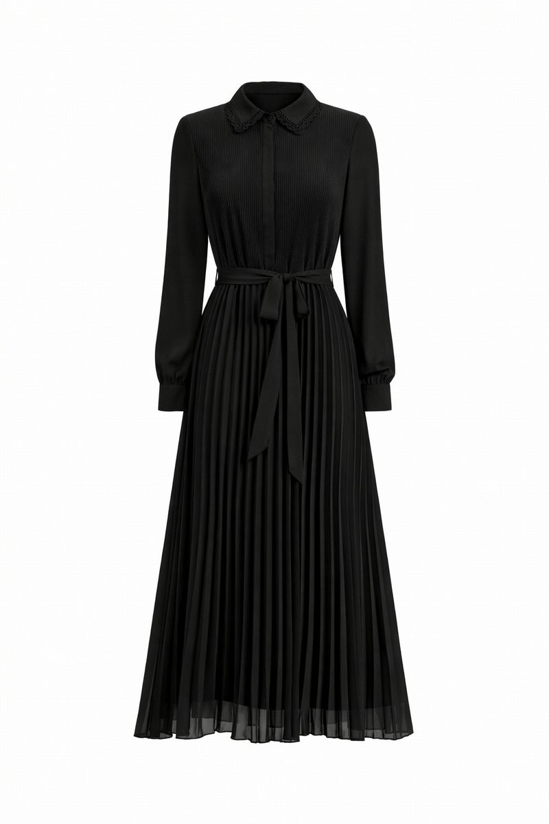 Midnight Elegance Pleated Midi Dress S
