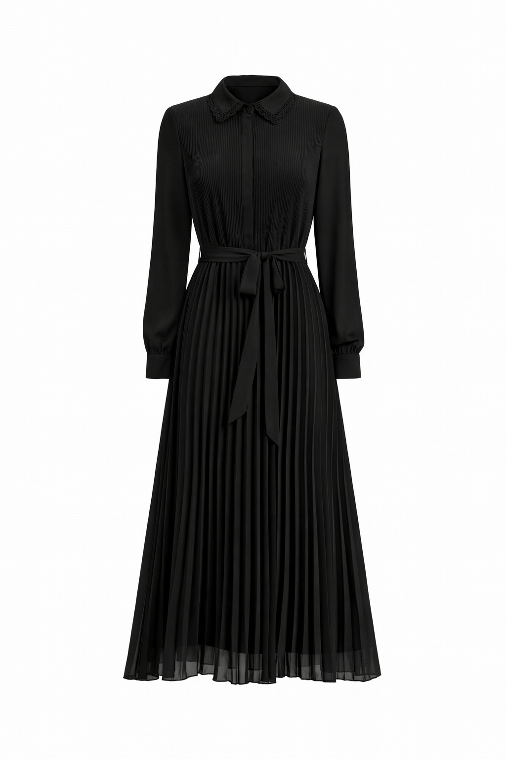 Midnight Elegance Pleated Midi Dress S