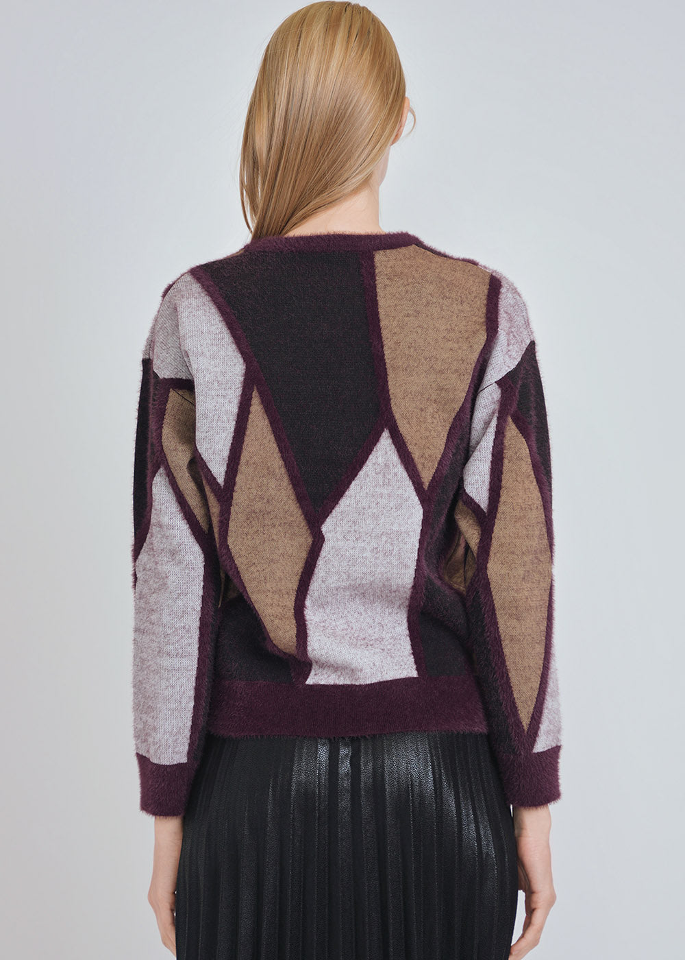 Mixed Hue Fuzzy Burgundy Sweater