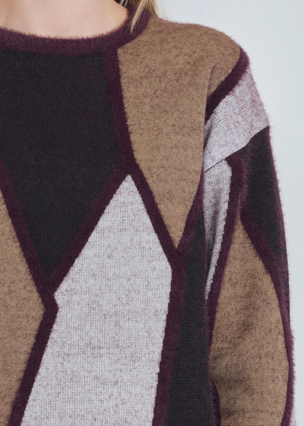 Mixed Hue Fuzzy Burgundy Sweater
