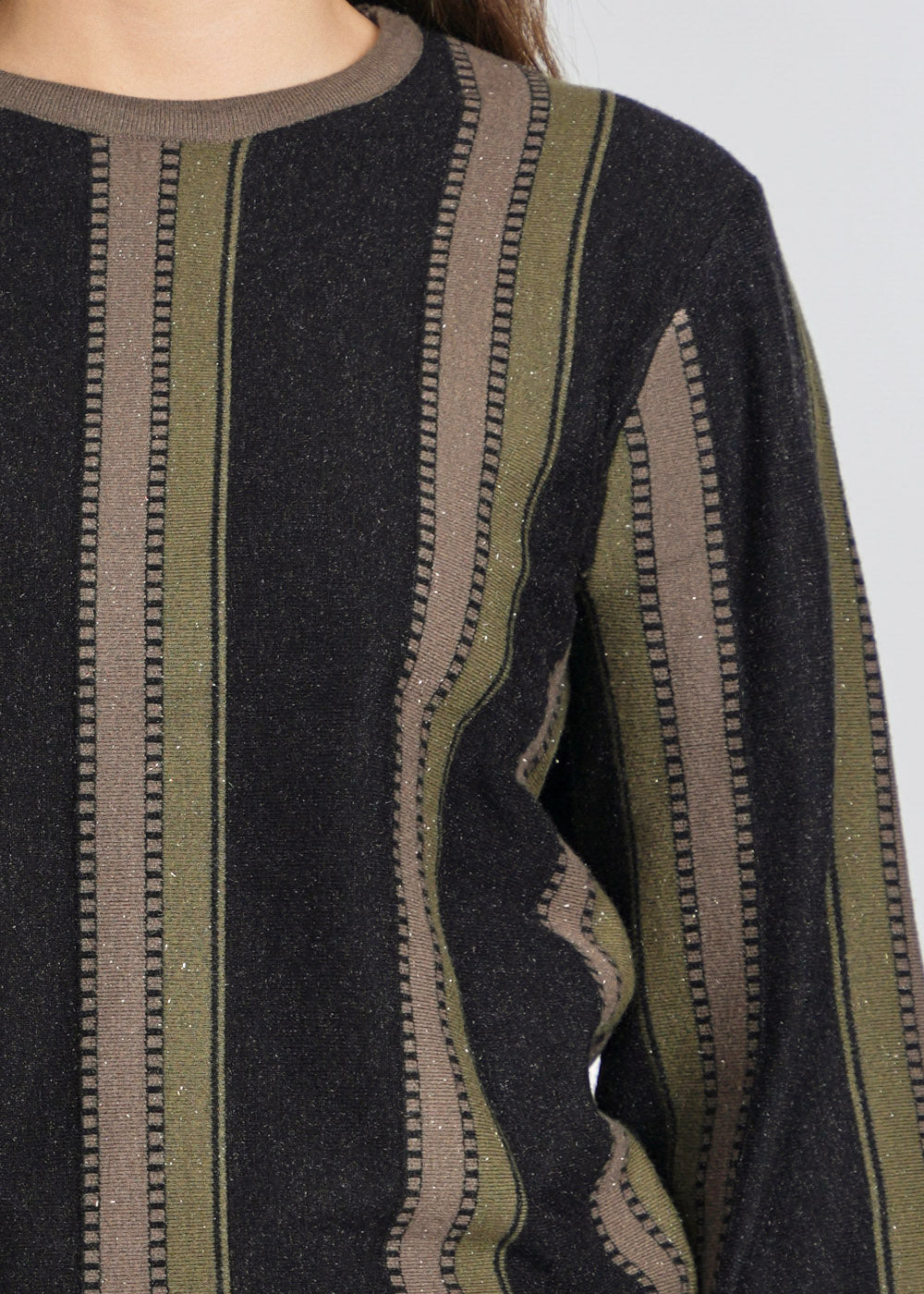 Olive Knit Sweater with Black Lanes