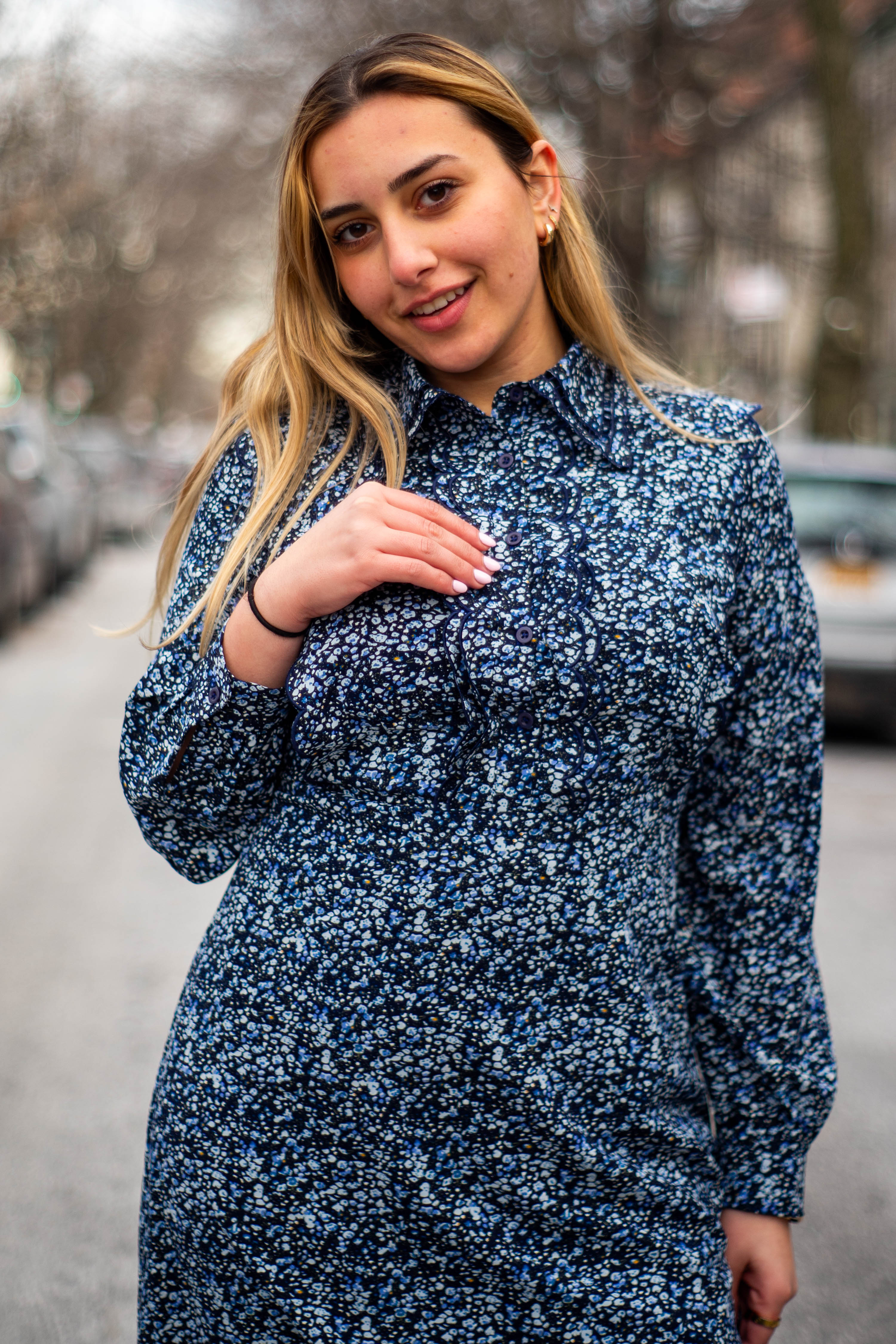 Midnight Polka Collared Midi Dress