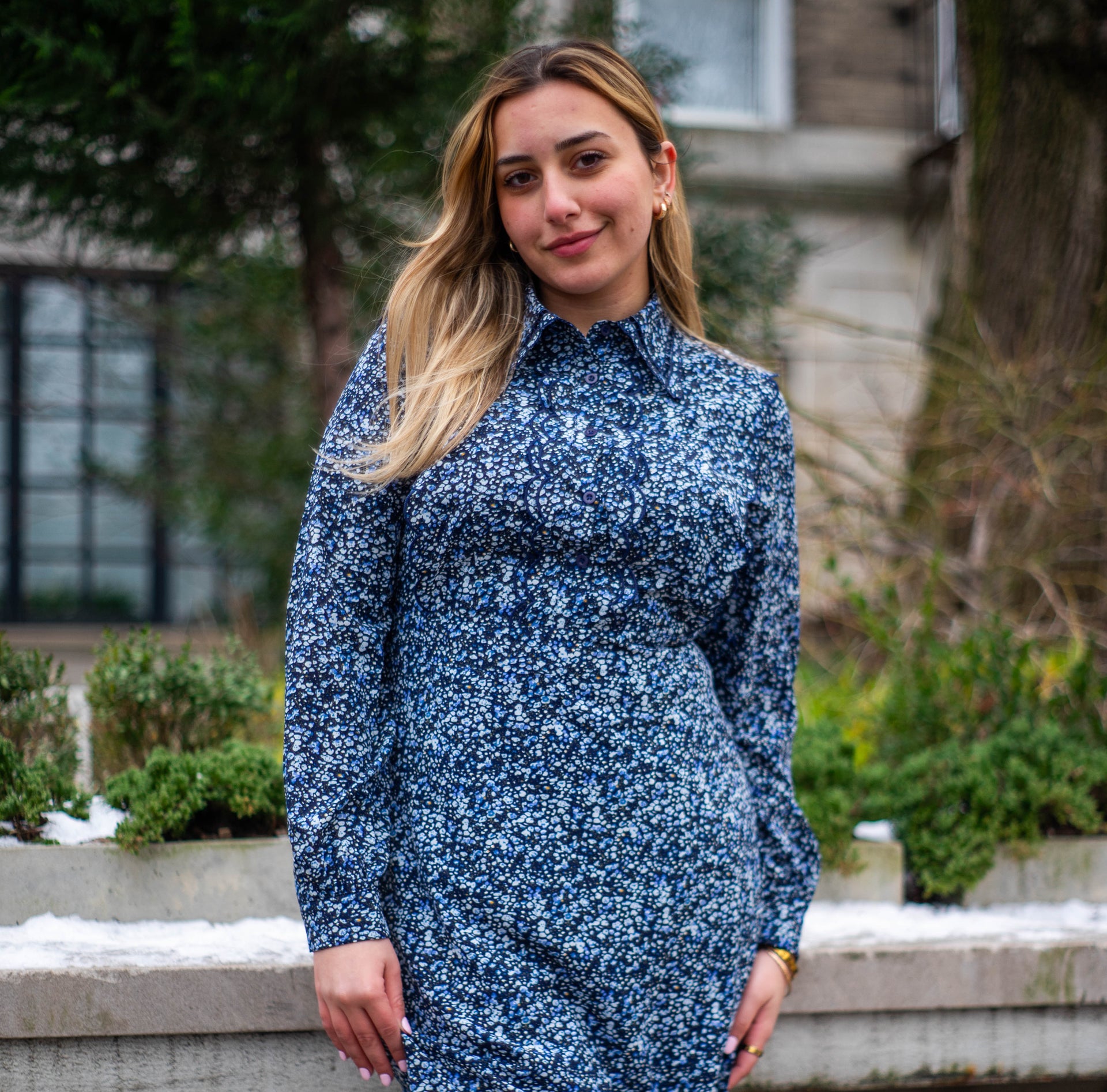 Midnight Polka Collared Midi Dress XS