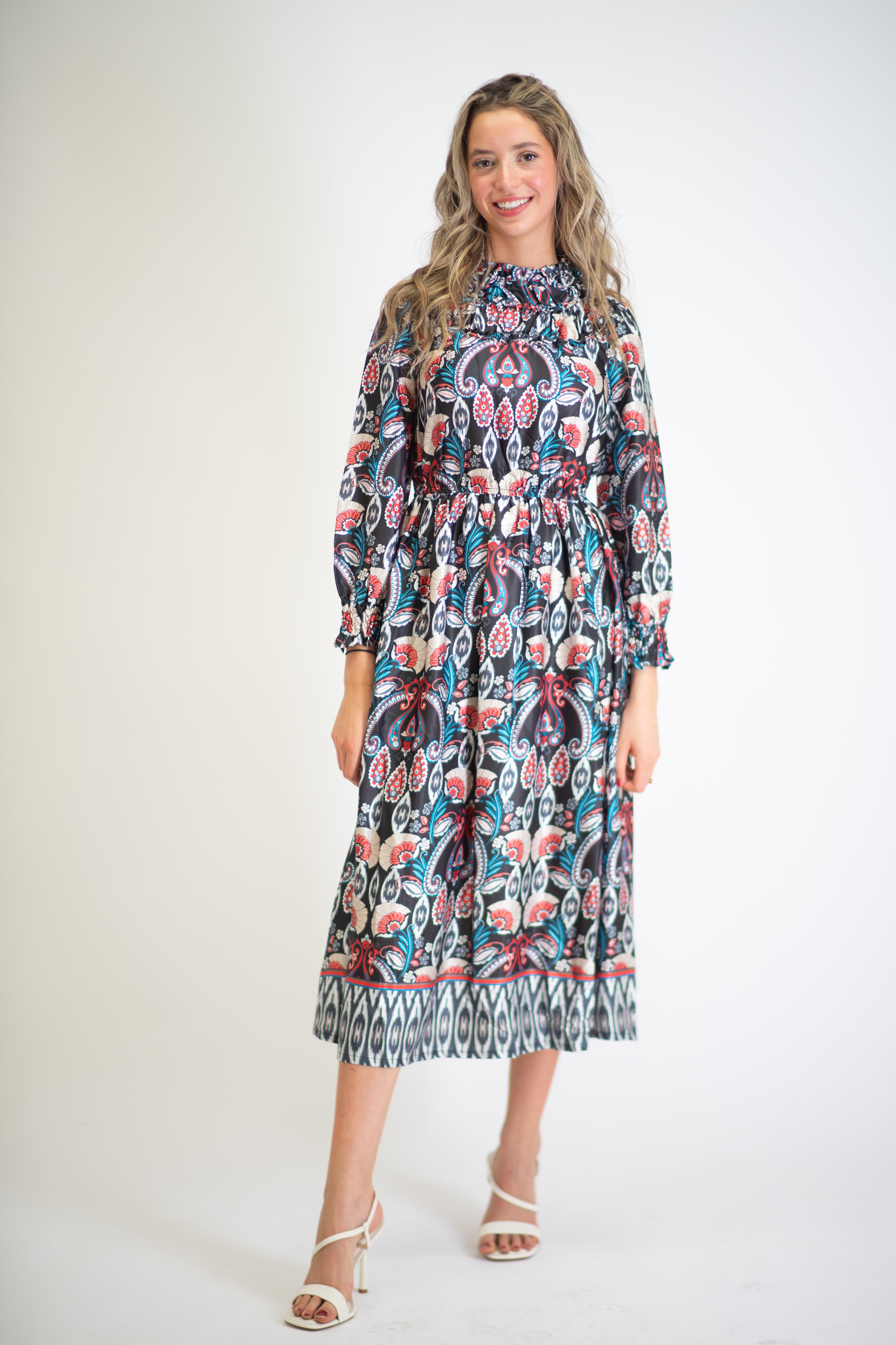 Regal Paisley Print Midi Dress