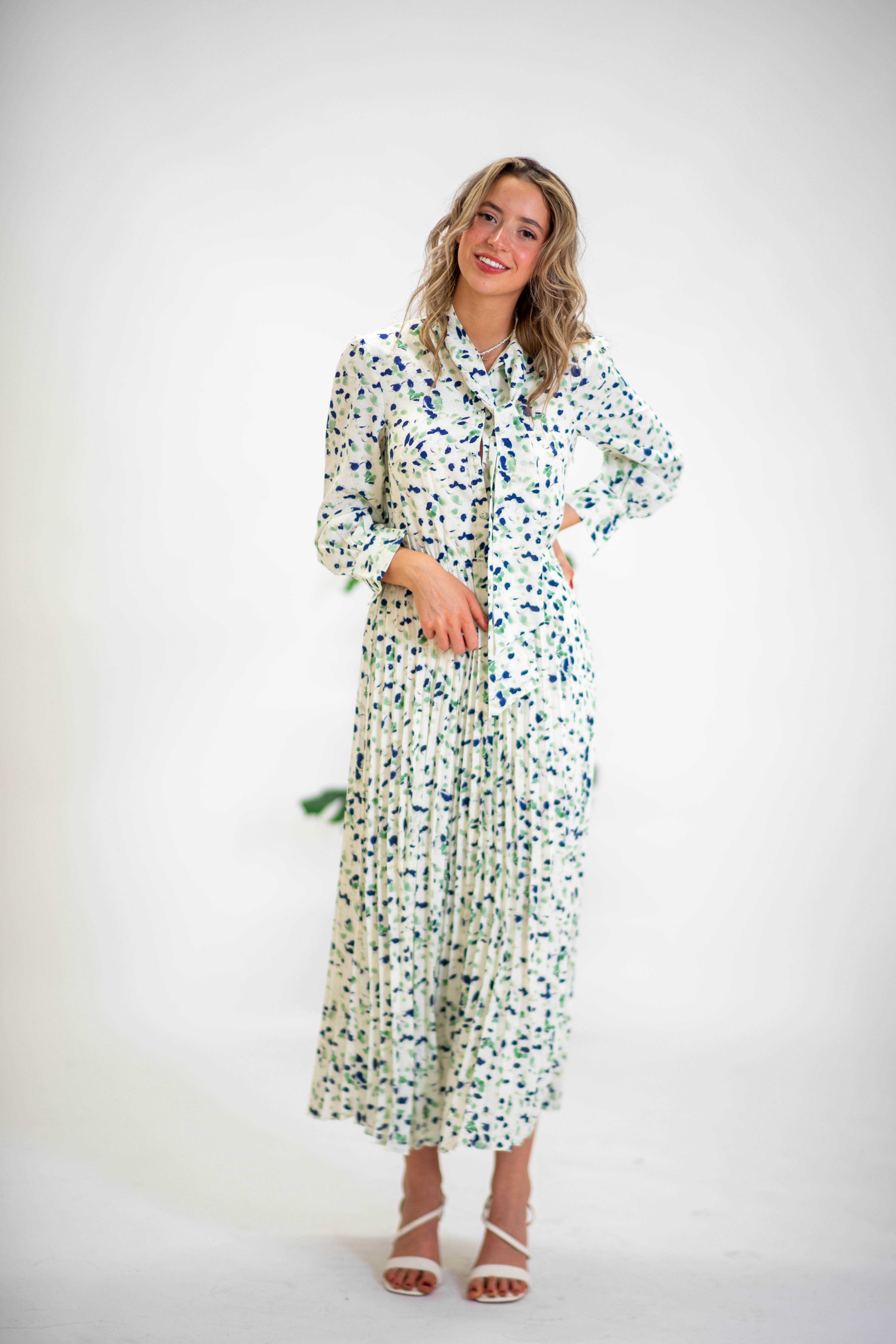 Sage Blossom Flowy Midi Dress
