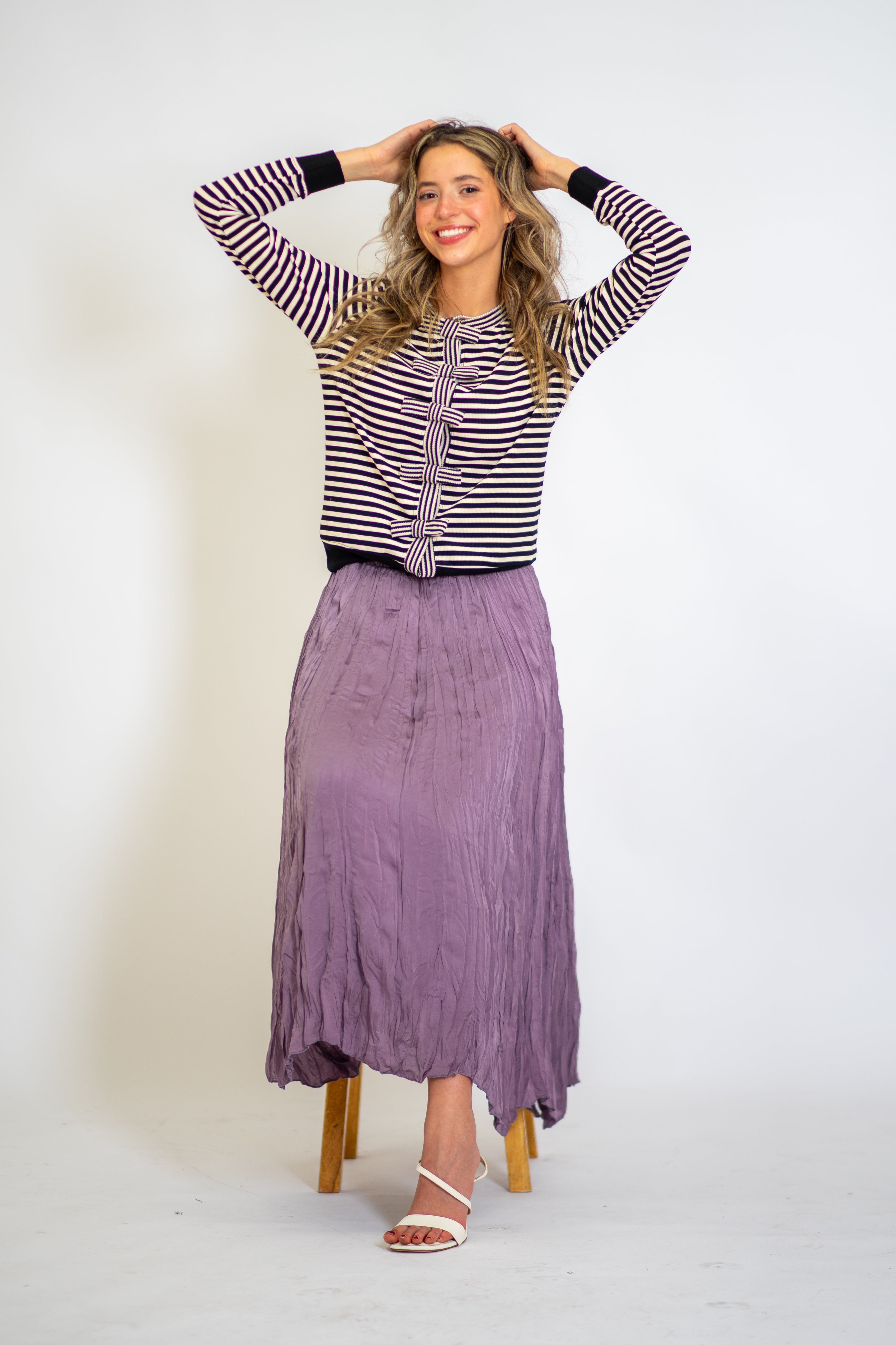 Ribbon-Tie Striped Cardigan
