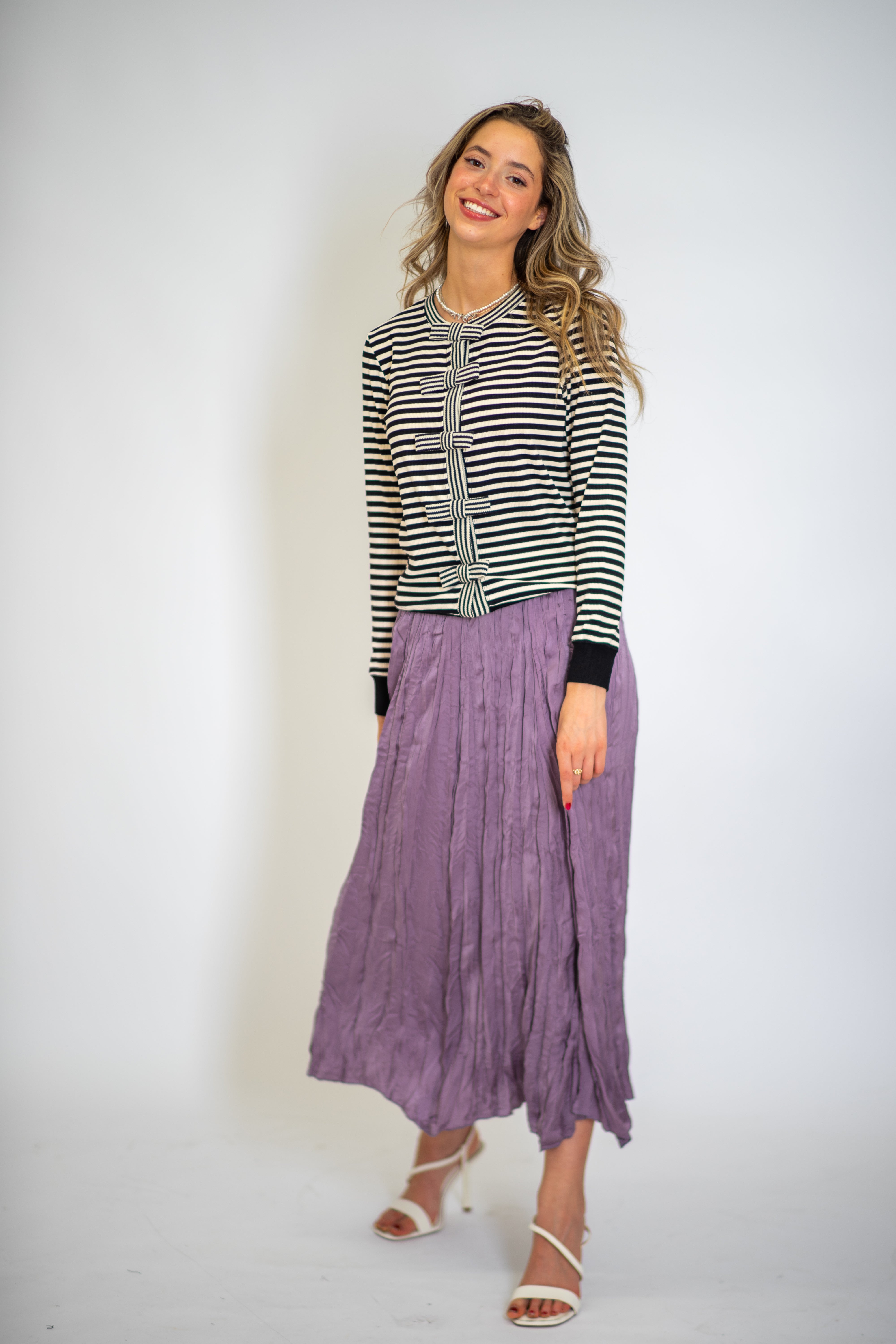 Ribbon-Tie Striped Cardigan