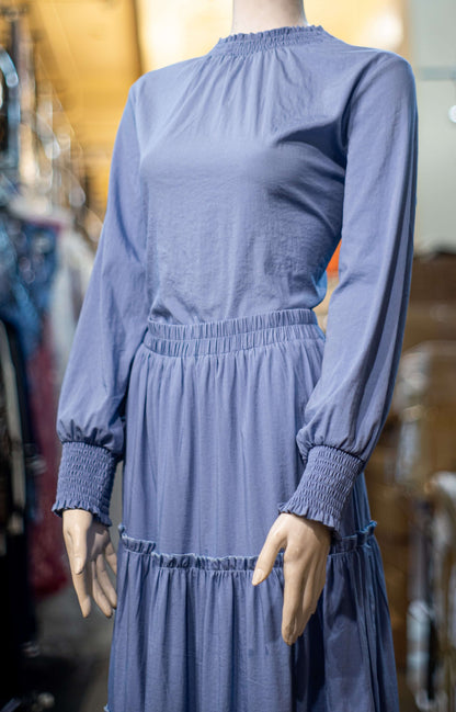Sky Blue Elastic Waist Midi Dress Set