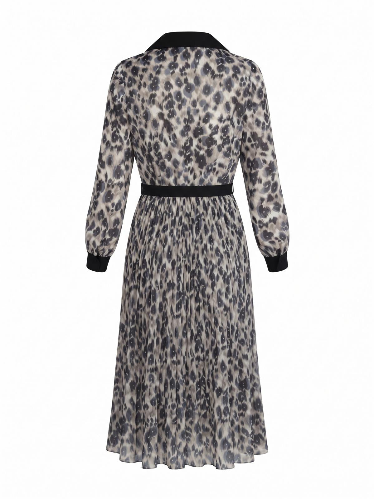Miss Finch NYC Contrast Collar Animal Print Chiffon Midi Dress