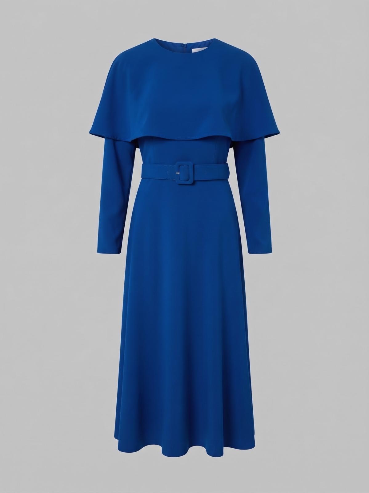 Miss Finch NYC Capelet Midi Dress with Matching Belt in Royal Blue