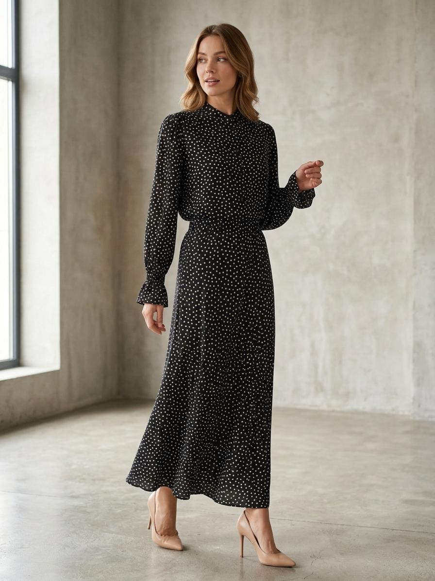 Brown Polka Dot Satin Viscose 2-Piece Set | Made in Italy
