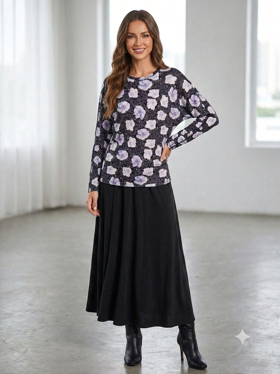 Celestial Lavender Floral Rayon Spandex Dolman Sleeve Top