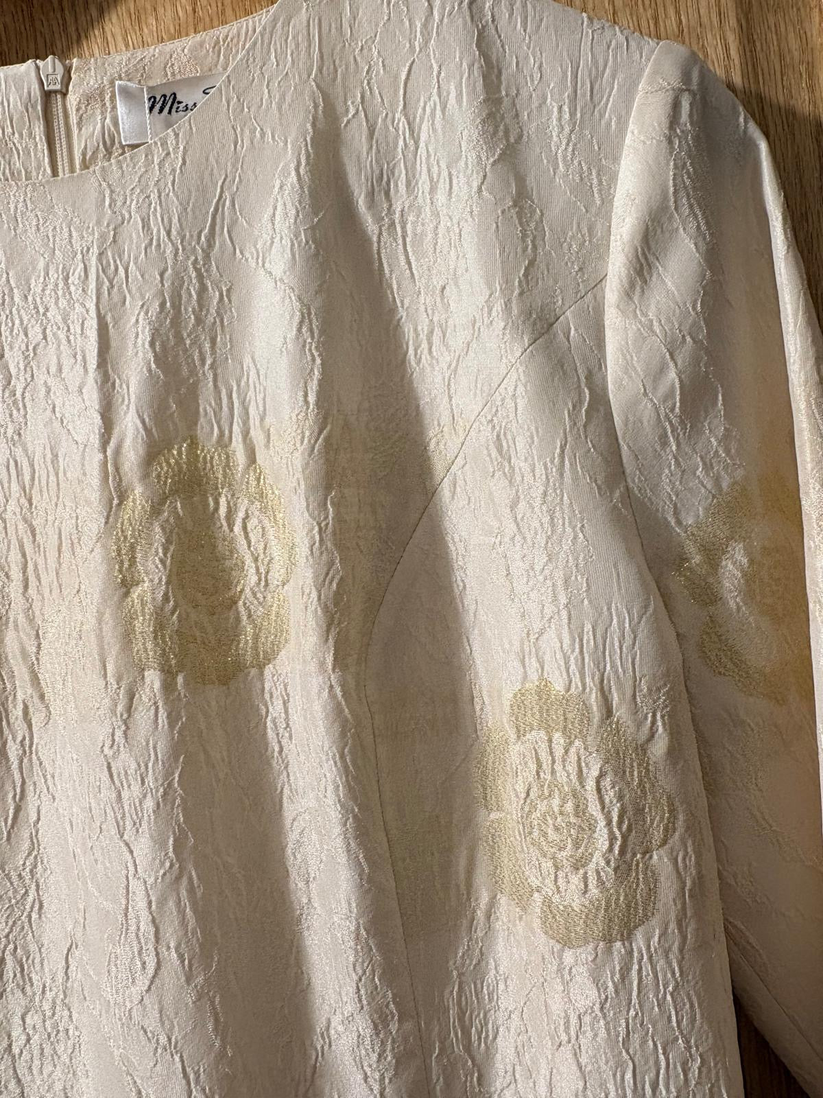 Miss Finch NYC Ivory Floral Jacquard Pleated Midi Dress